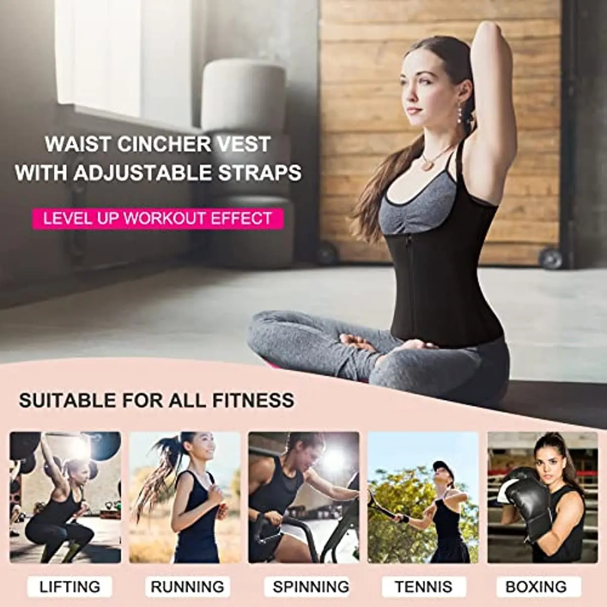 Women Waist Trainer Corset Zipper Vest Body Shaper Cincher Shapewear Slimming Belt Sports Girdle Neoprene Sauna Tank Top 260130