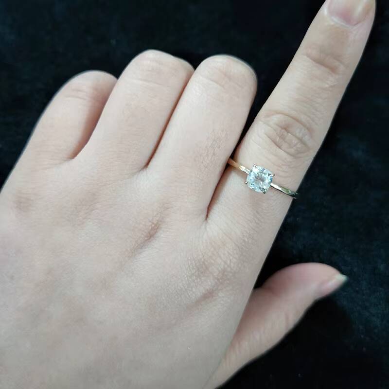 Starsgem Fine Jewelry 14k Solid Gold Cushion Cut Moissanite Center Stone Solitarie Ring for Engagement