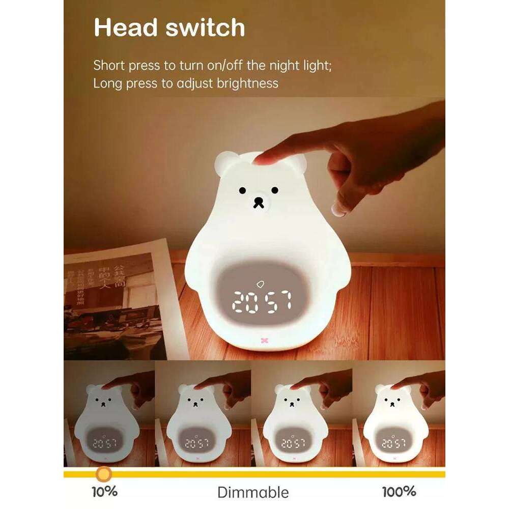D2 Smart Alarm Clock Children Xmas Gifts USB Rechargeable White Bear Sleep Trainer for Kids Baby LED Night Light Silicon Touch W260130
