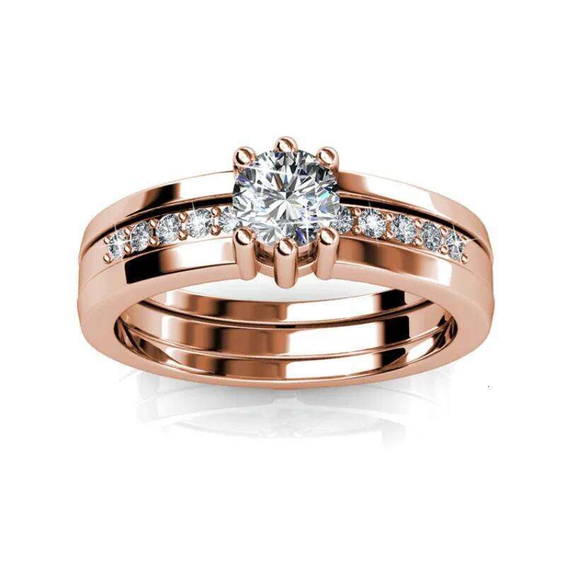 Daisini 2 in 1 Wedding Ring with Crystals Luxury Rose Gold Color Double Row for Women Romantic Engageme Party Jewelry XJ260130