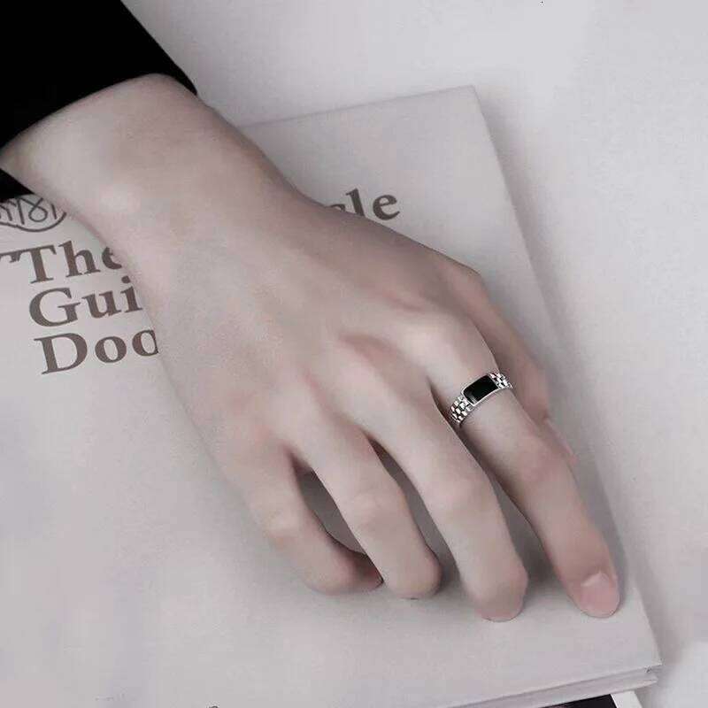 New Light Luxury Silver Plated for Men Vintage Drip Glazed Opening High-end Geometric Finger Ring XJ260130