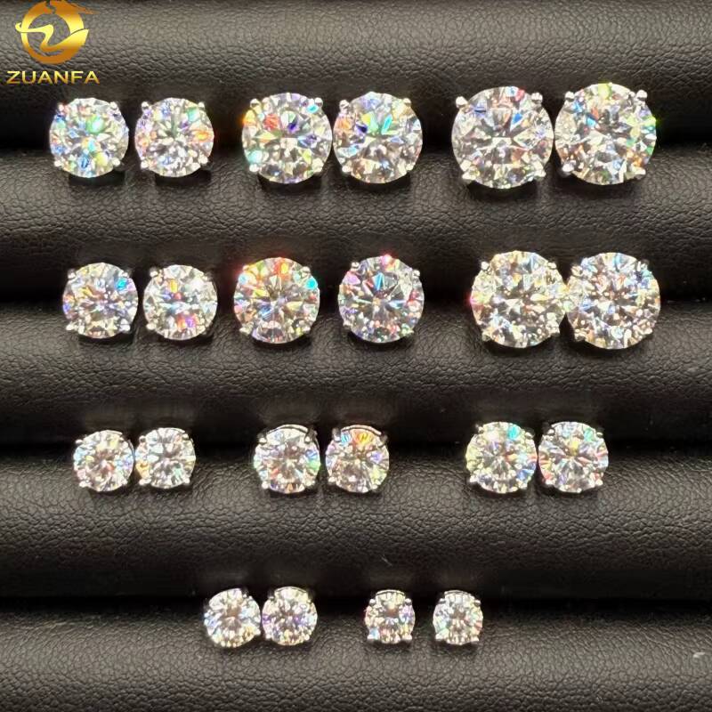 Luxury Affordable Price Screw Back VVS Moissanite Hip Hop S925 Silver 10K 14K Gold Plated Diamond Round Solitaire Stud Earrings