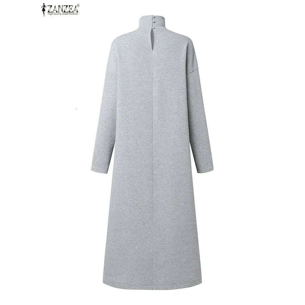 ZANZEA Fashion Sweatshirt Dress Women Casual Turtleneck Long Sleeve Solid A-Line Midi Dresses for Woman FW 2025 Cozy Warm Robes XJ260130