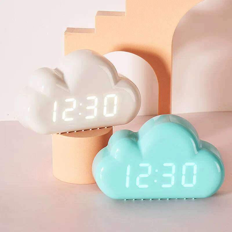 Creative Cloud Shape Voice Control Led Bedside Snooze Alarm Student Luminous Electronic Table Clock W260130