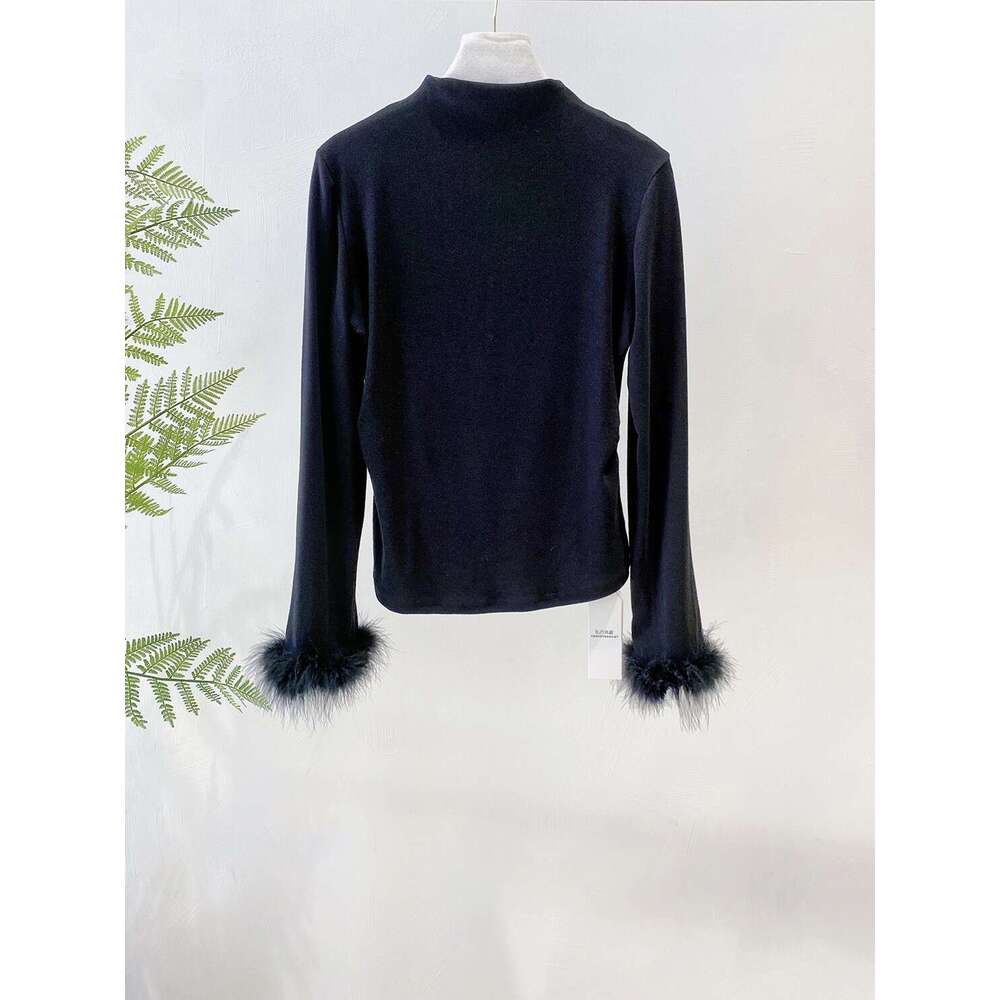 Zhihetang Autumn Winter New Half Turtleneck Furry Sleeve Base Shirt Round Neck Slim Fit Inner Top 727 LEEGO LENS