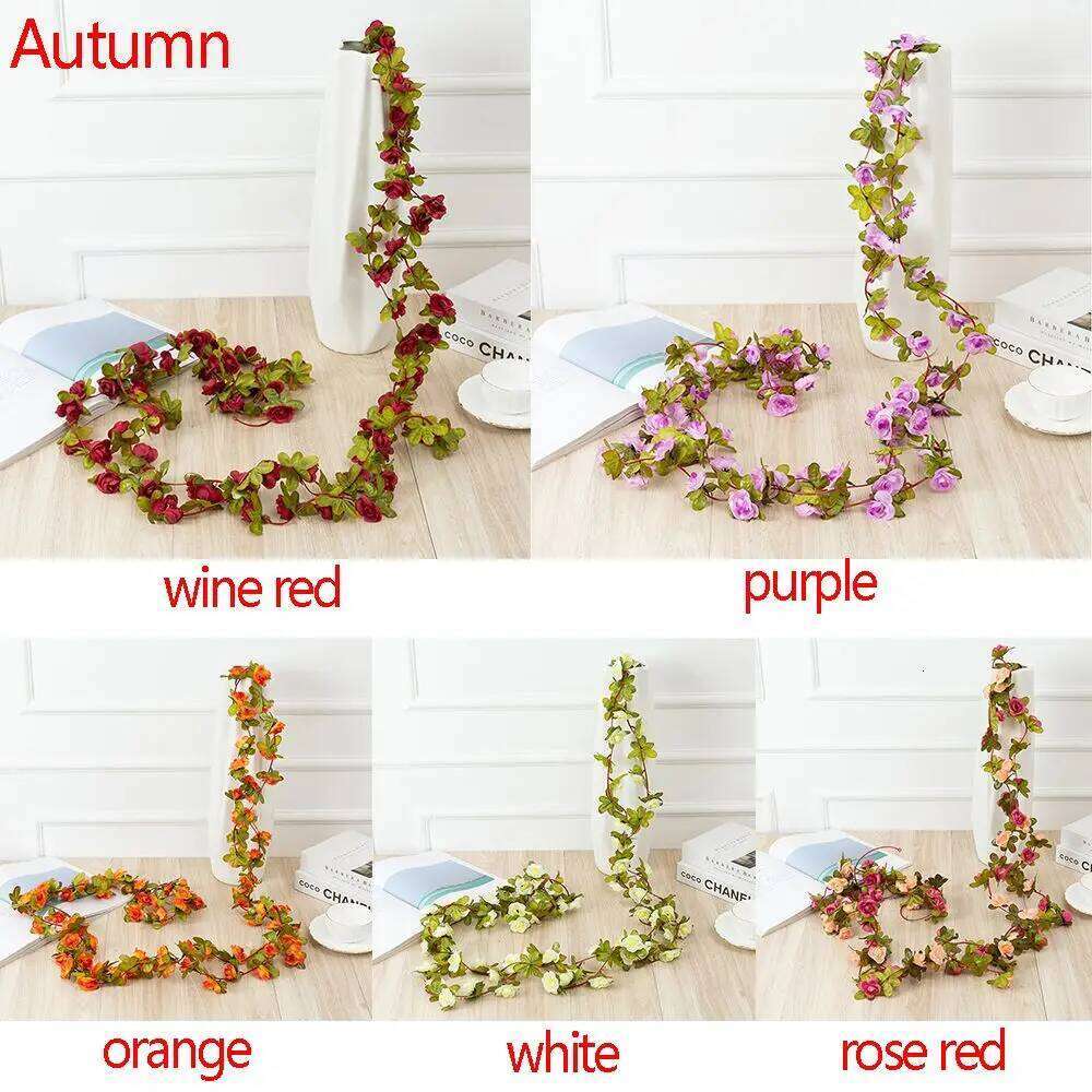 45 flowers High Quality Spring Autumn Wedding Decor Garden Arch Artificial Rose Fake Plant Vines Flowers Garland Y260130