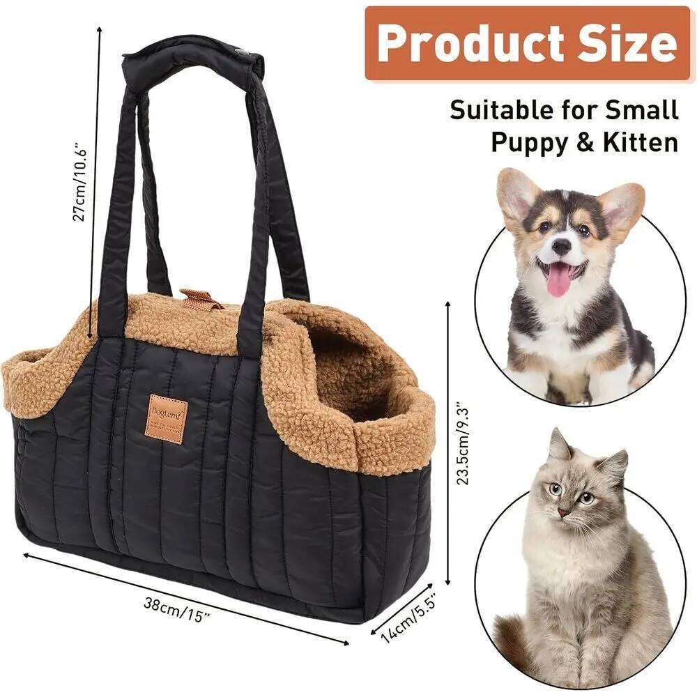 Small Purse, Winter Fleece Warm Dog Tote Bag Carrier with Secure Harness Clip for Puppy Kitten, Waterproof Pet Trave 26H0130