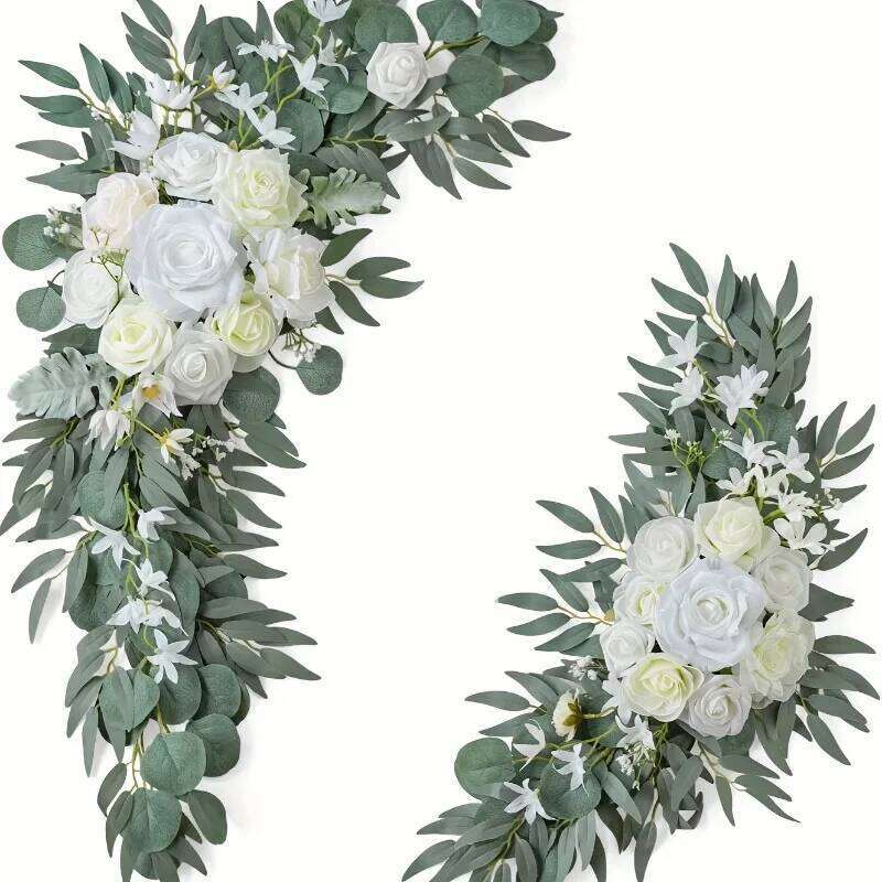 Artificial Arch Flowers Kit Boho Dusty Rose Blue Eucalyptus Garland Drapes for Wedding Decorations Welcome Sign W260130
