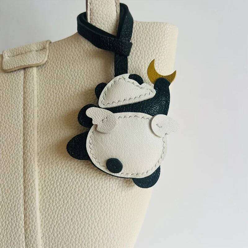 Handmade Genuine Leather Cute Puppy Keychain Pendant Car Key Ring For Women Bag Charm DIY Accessories Couple Lover Gift