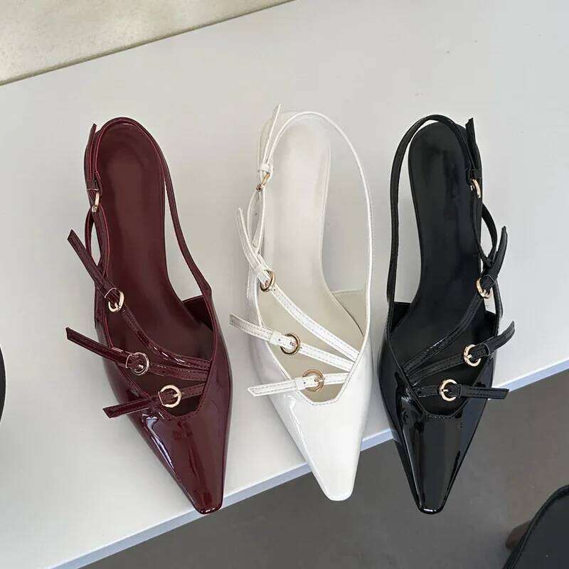 Eilyken Designer Narrow Band Buckle Strap Pumps Women Sexy Pointed Toe Thin Heels Wedding Banquet Dress Mule Ladies Shoes