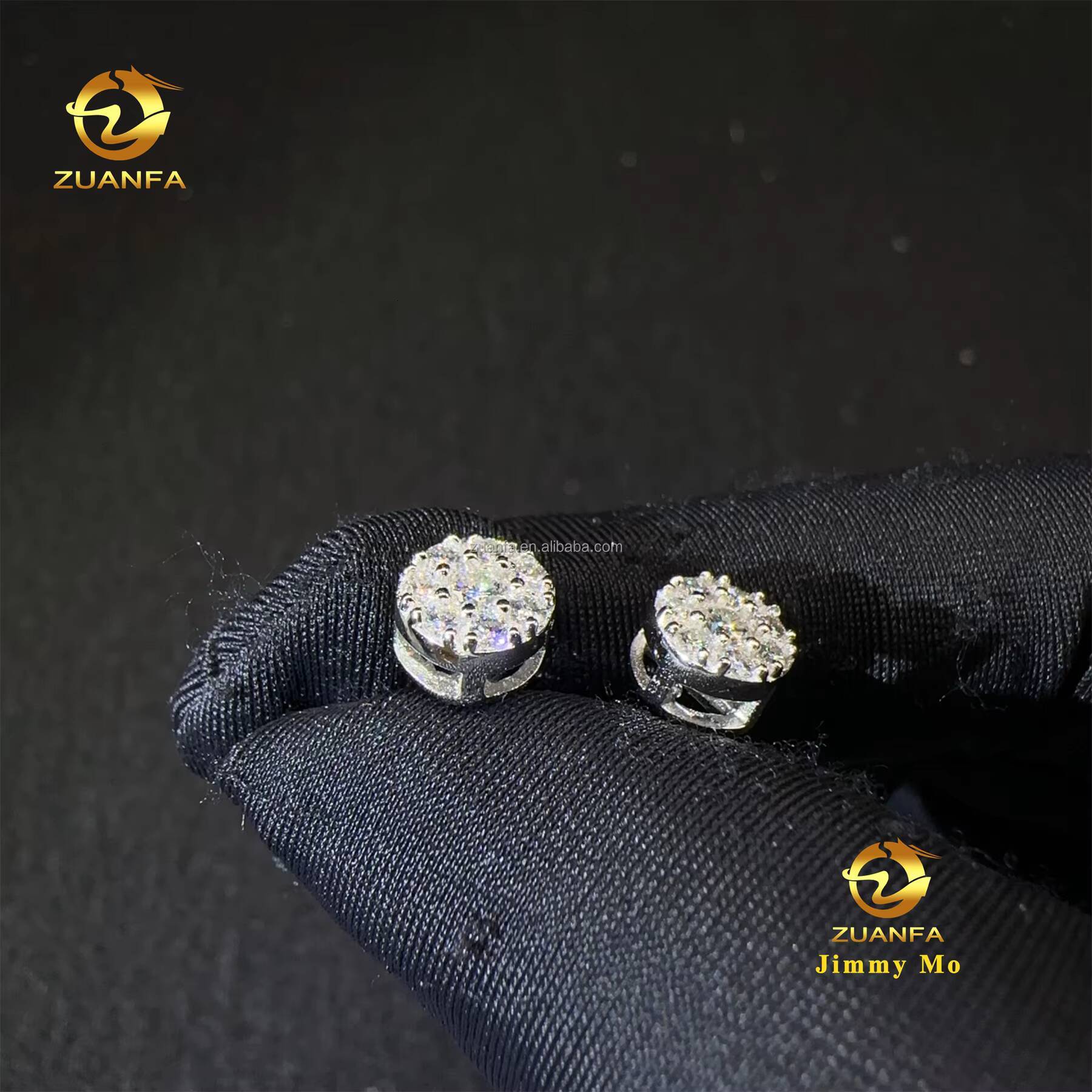 Drop Shipping Fashion in Stock Rapper Jewelry Men Iced Out Hip Hop Sterling Silver 925 Moissanite Diamond Cluster Stud Earrings