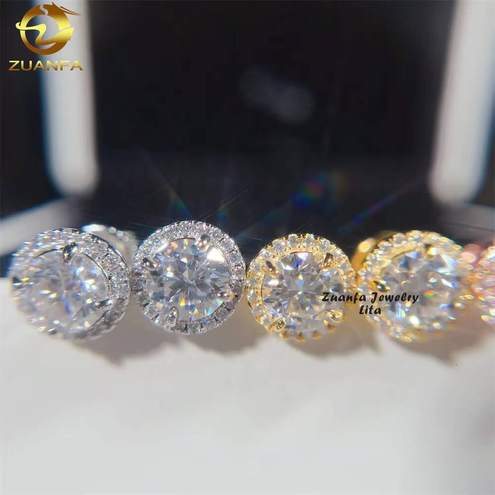 Fashion Jewlery Iced Out Halo Design 1ct Center Stone Silver Stud Moissanite Earrings