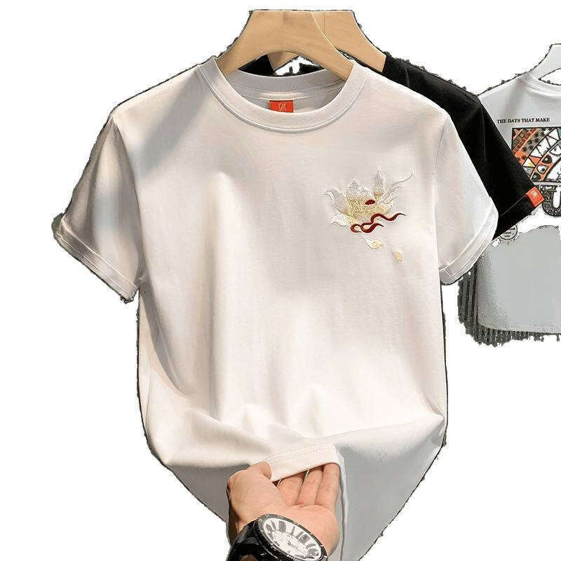 Heavy Industry Kirin Embroidery T-Shirt Large Size Half Loose Short Sleeve National Trend Chinese Style Men's Clothing Luanyun - view 6