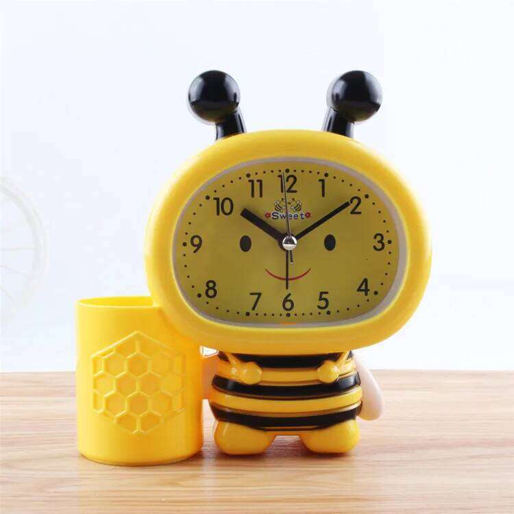 Bee Pen Holder Small Alarm Clock Watch 1*AA Powered Clocks Table Decor W260130