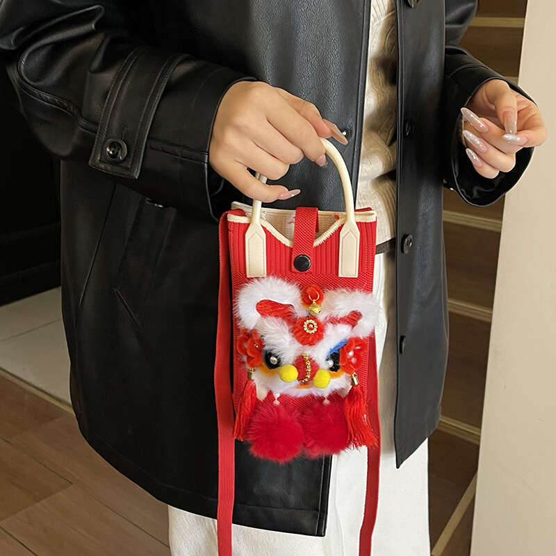 Chinese Style Traditional Handmade Lion Dance Plush Toy Children's New Year Crossbody Bag MASA MASA