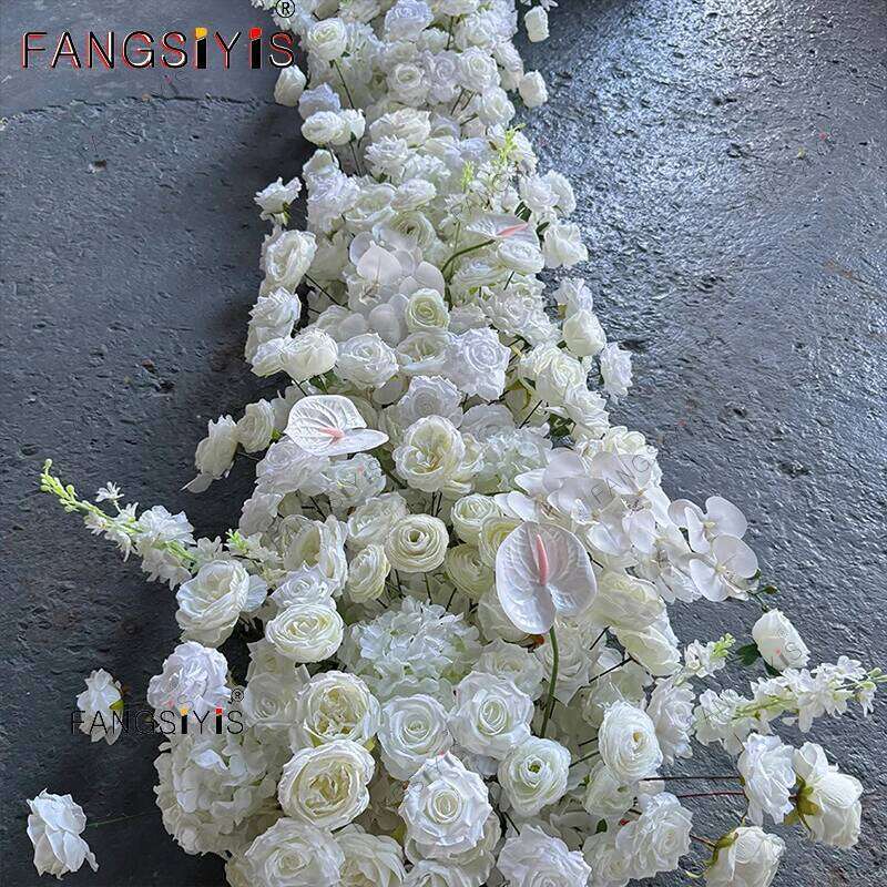 Luxury White Rose Hydrangea Leaf Wedding Arch Floral Arrangement Table Centerpieces Runner Flower Row Event Party Supplie Y260130