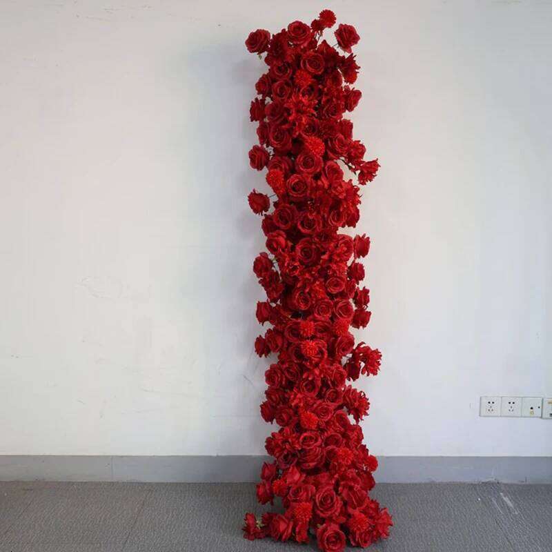 Red Rose Flower Row Arrangement Decor Luxurious Wedding Backdrop Arch Frame Curtain Floral Table Sofa Runner Banquet Event Props W260130