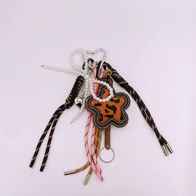 Matte Leopard Print Flower Bag Hanging Exquisite DIY Braided Rope Car Keychain Key Chains for Women Z260130