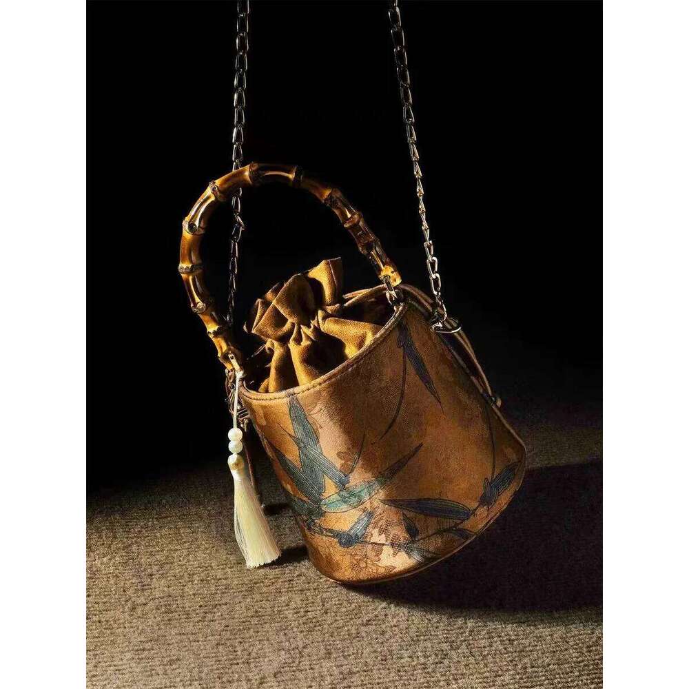 Retro Chinese Style Yellow Bag Women Shoulder Purse Handbag Traditional Embroidery Tote Cheongsam Female Bucket Crossbody KABAHEBINGJUE