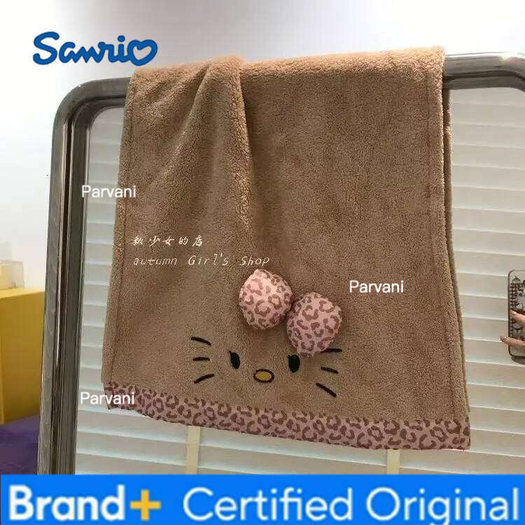 Sanrio Cartoon Hellokitty Thick Leopard Print Double-Layered Face Wash Coral Pattern Water Absorbing Drying Quickly Towel H260130