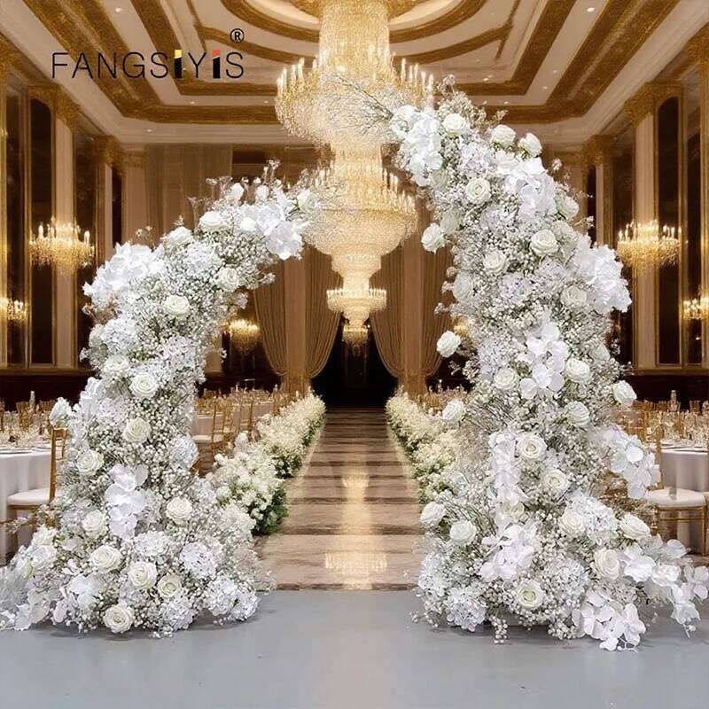 Arrangement Brand new Gypsophila Rose Flower Row ox Horn Arch Wedding Backdrop Decor Floral Wall Party Prop Stage Window Display W260130