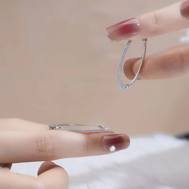 Messi Jewelry Diamond Jewelry MSE-581 14K Solid White Gold Lab Diamond Hoop Earrings Girls Present