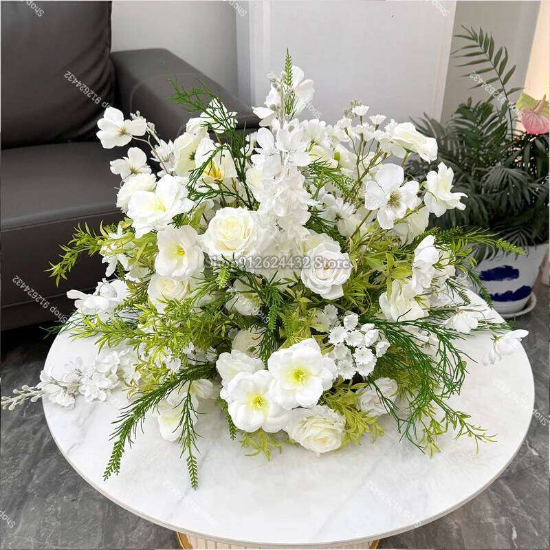 Luxury Artificial White Rose Table Centerpieces Ball Wedding Flower Decor Accessories Floral Event Prop Arrangement Y260130
