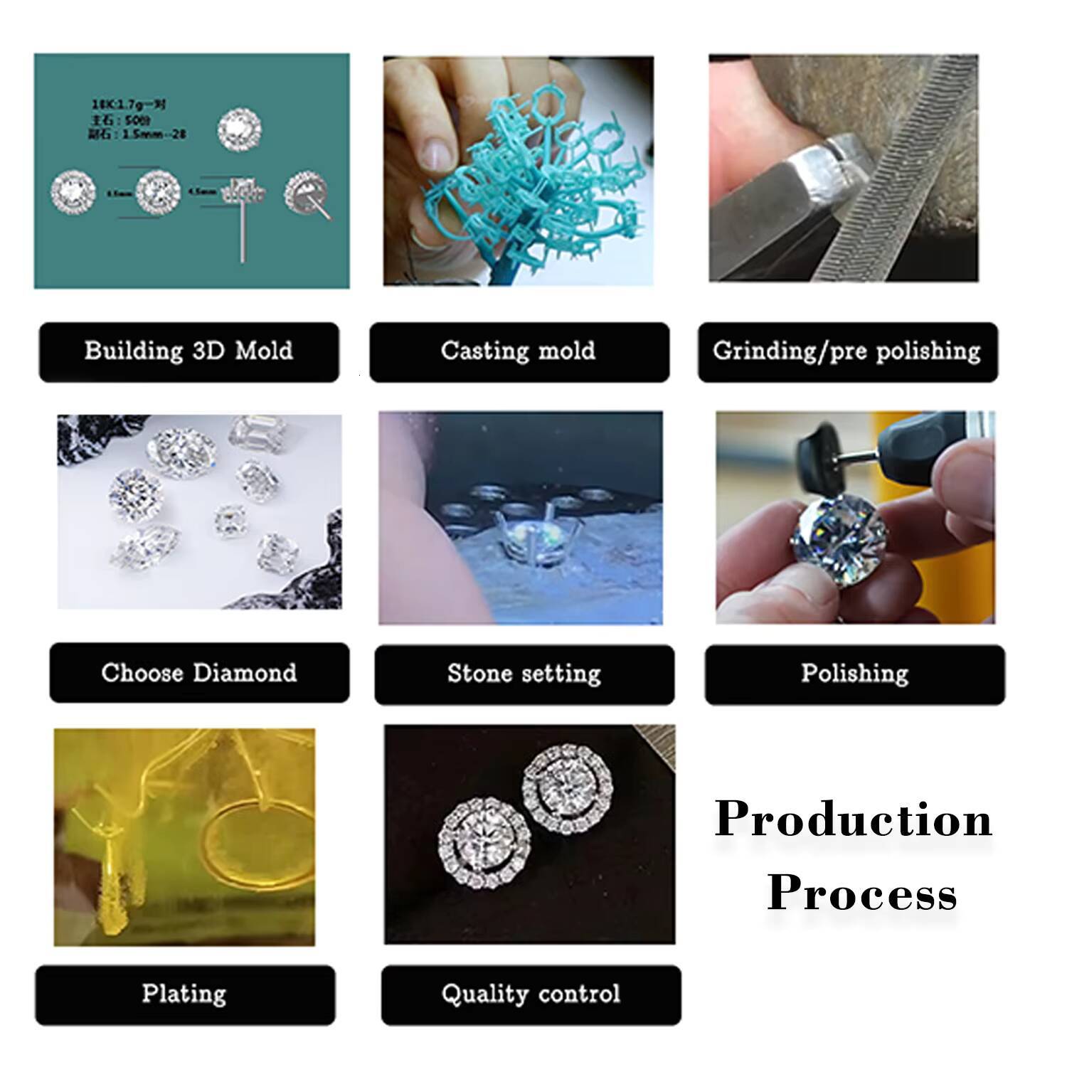 Custom 14K 18K Oem Competitive Price Screw Back Cvd Asscher Cut Lab Grown Diamond Stud Earring for Women