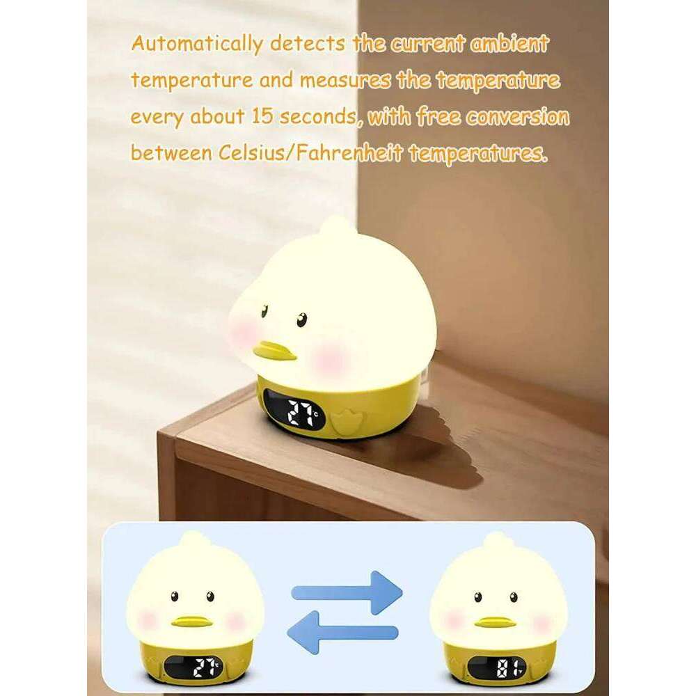 duck Night Light Digital Alarm For Kids Bedside Table Clock With Timer Temperature Display Snooze Cute Room Decor Gift W260130