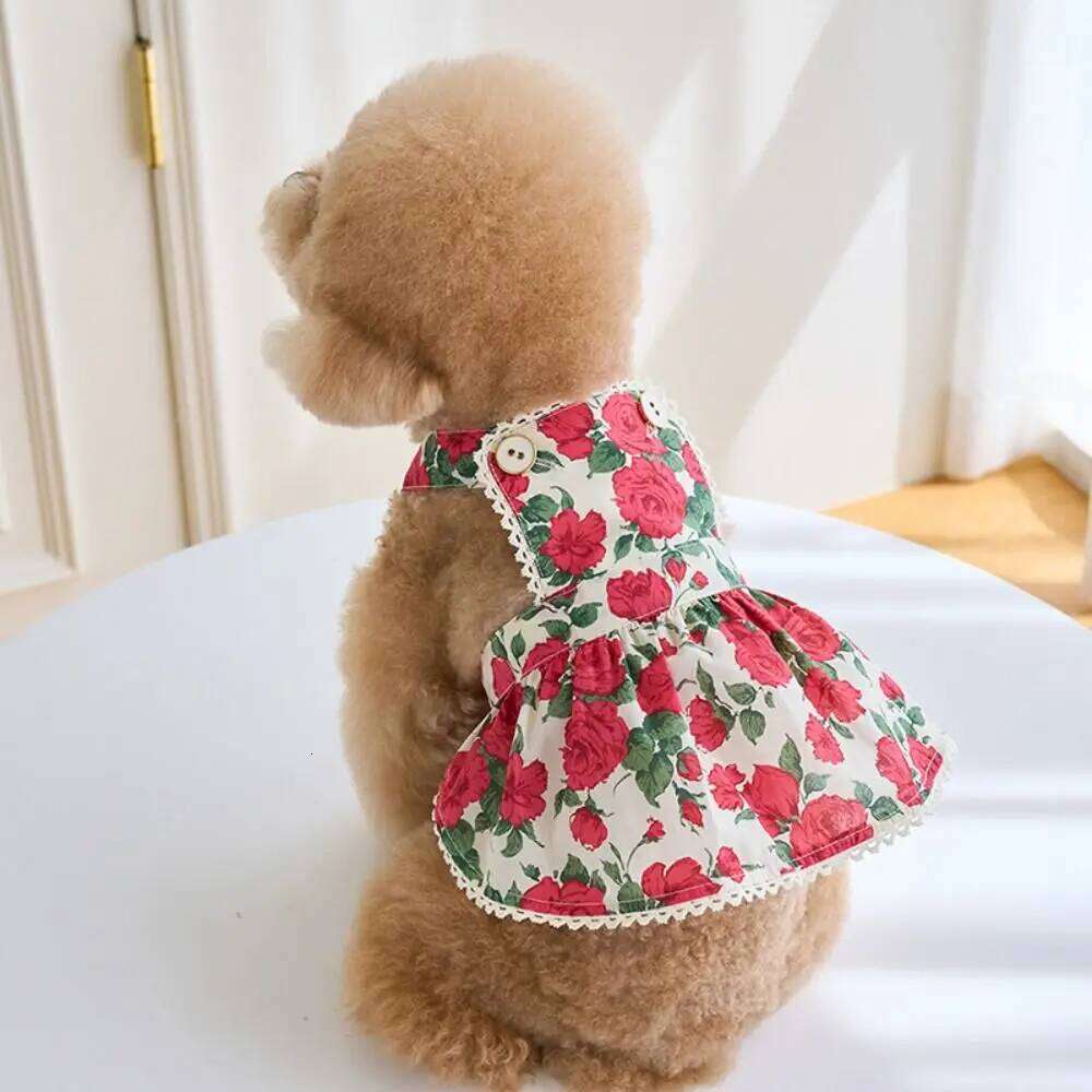 Supplies Cute Rose Flower Dog Dress Soft Breathable Cat Princess Skirt Thin Design Pet Summer Clothes Spring H260129