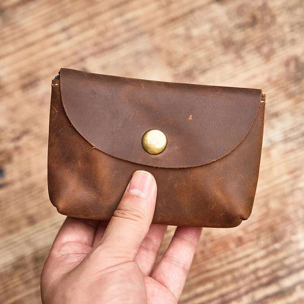 NUPUGOO Genuine Leather Retro Purse Men's Double Wallet Small Card Men And Women Universal Coin Key Bag Z260130