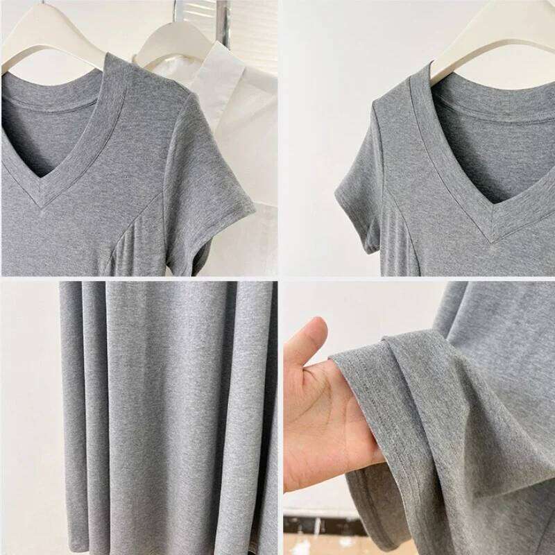 Zjaiss 2026 Waist Cinched Mid Length Black Hepburn Style Frock Autumn New Modal V-neck Short Sleeve Dress XJ260130