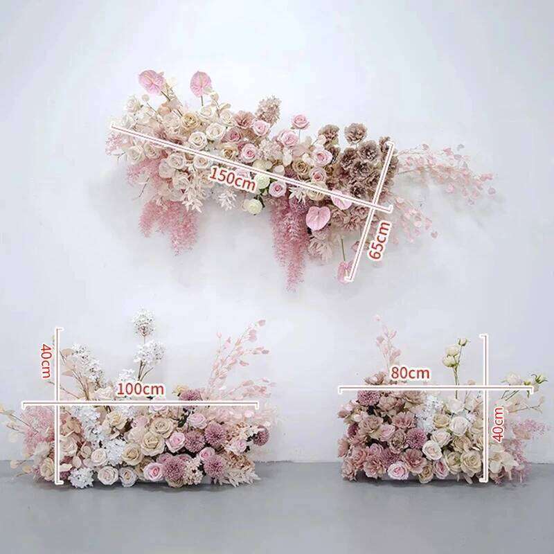 Customized Pink Series Rose Hydrangea Floral Arrangement for Event Backdrop KT Board Decor Wedding Pary Supplies Flower Runner Y260130