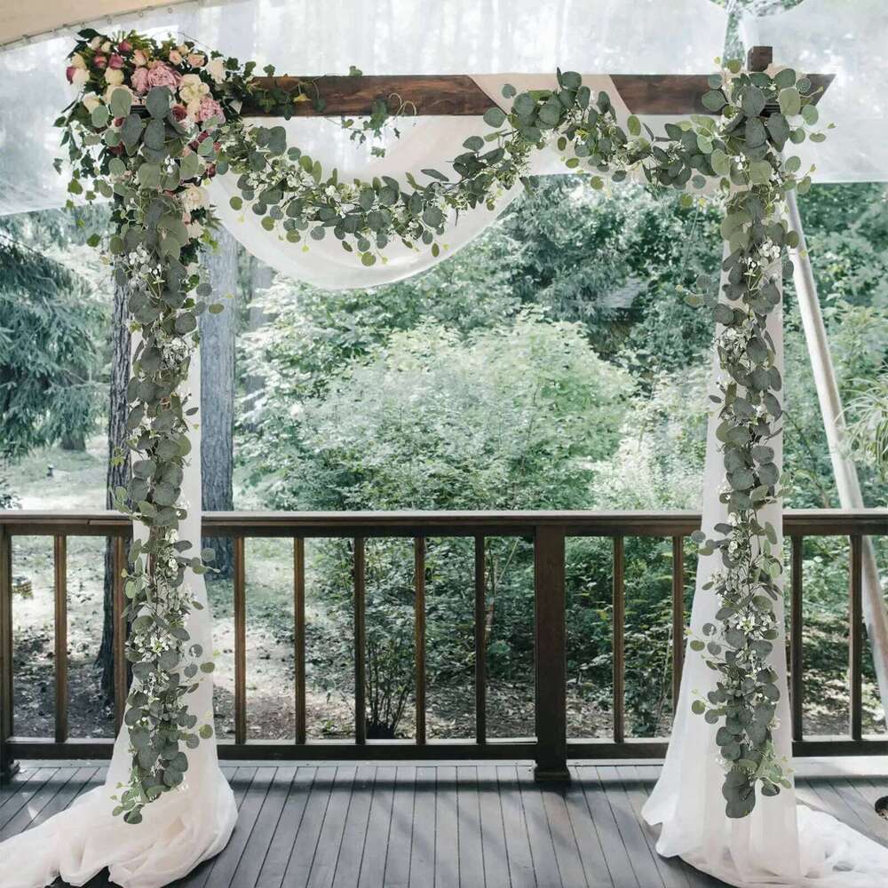 1pc Artificial Eucalyptus Leaves Greenery Garland Faux Plant Spring Vines with White Flowers Berries for Wedding Home Party Deco W260130