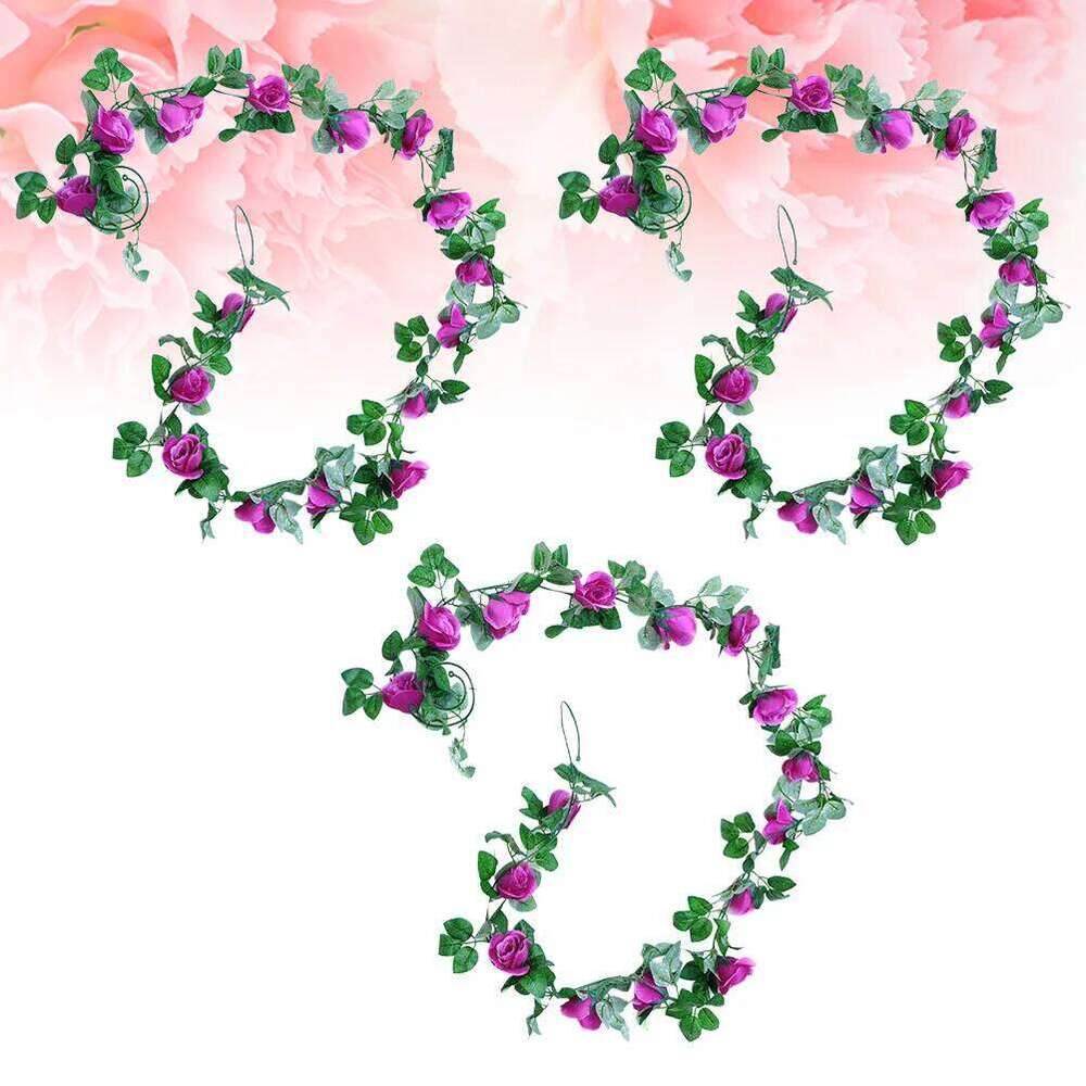 3pcs 2.2M Artificial Rose Vine Simulation Flower For Wedding Party Decoration Purple Wall Hanging Ornament Rattan W260130
