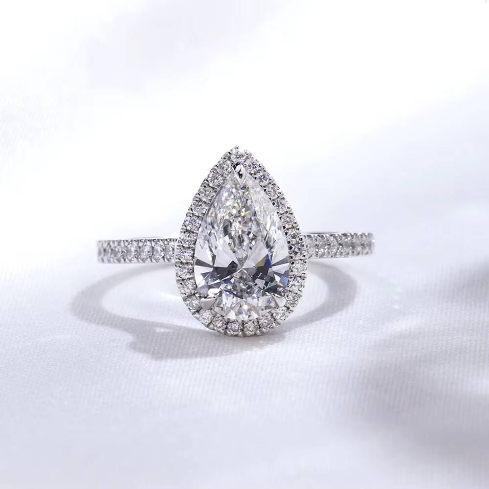 Fine Ring Jewelry Luxury Ring 2CT D VVS1 PT950 Pear Cut Lab Grown Diamond Ring