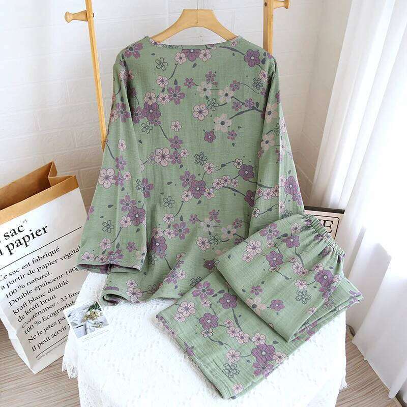 Mardi Hefxessdr National Style Women s Thin Spring Summer Color Woven Cotton Pullover Sleepwear Set Loose and Comfortable Home Pajamas