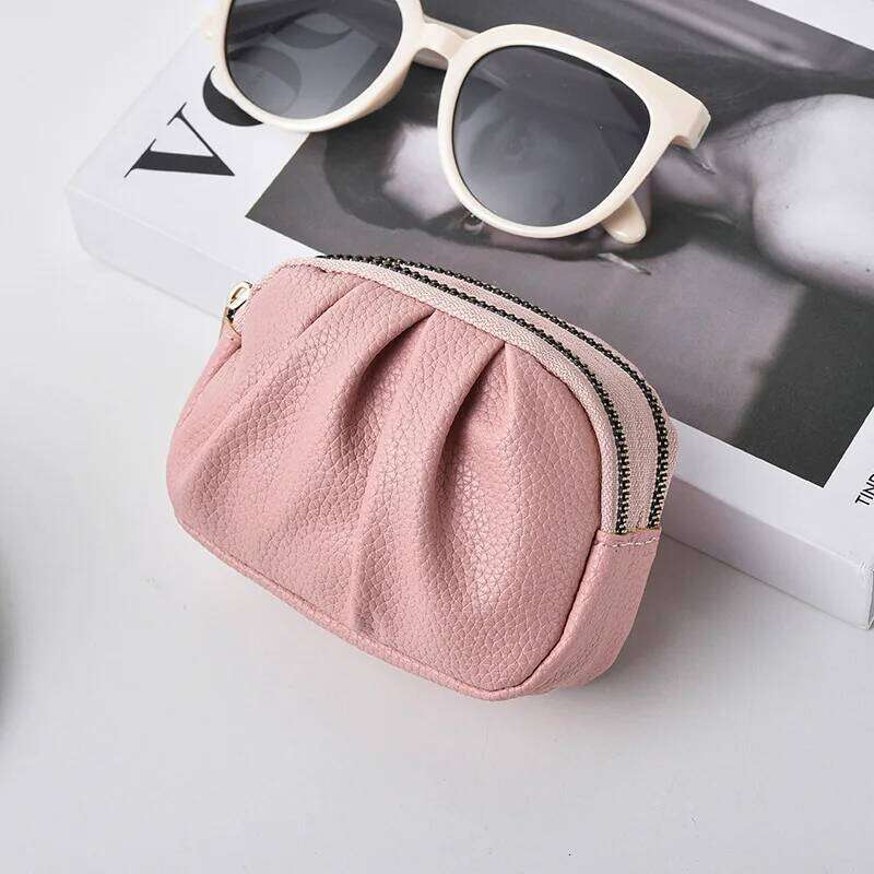 WERLLANDS PU Leather Ruched Double-Zip Metal Keyring Multi-Color Coin Purse Key Pouch Z260130