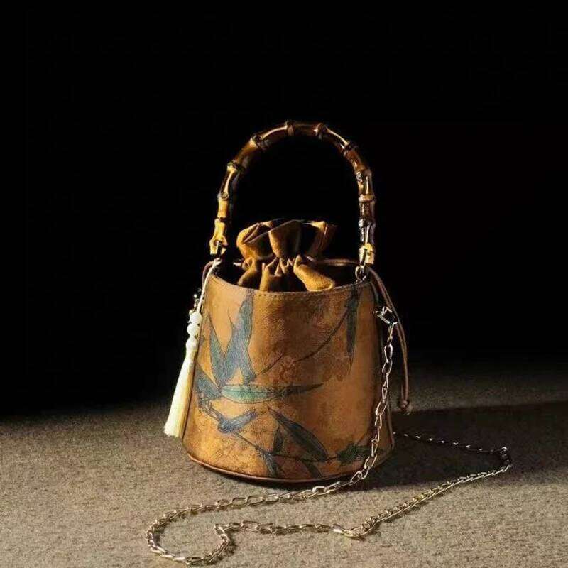 Retro Chinese Style Yellow Bag Women Shoulder Purse Handbag Traditional Embroidery Tote Cheongsam Female Bucket Crossbody KABAHEBINGJUE