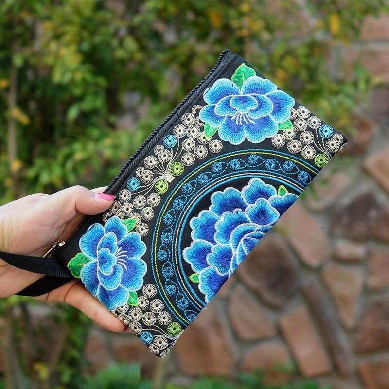 Ethnic Style Bag Embroidered Clutch Mini Phone Coin Purse Women's Long Wallet Individually Packaged