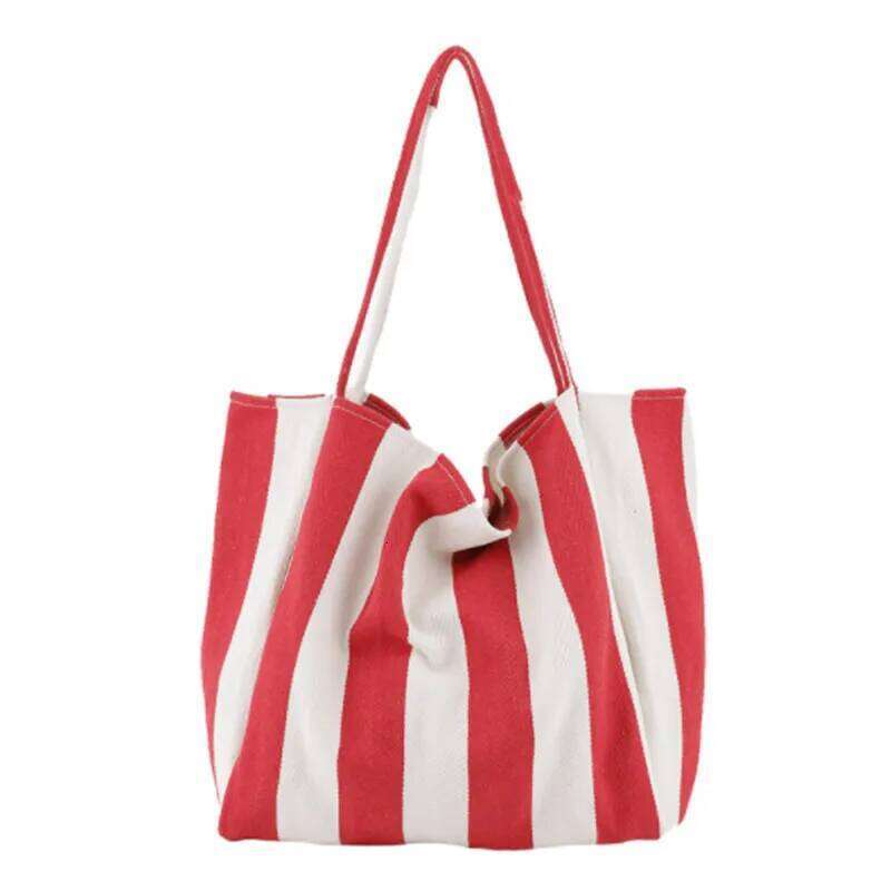 2023 Fashion Ladies Classic Striped Canvas Handbag Large Capacity Shoulder For Female Simple Beach Casual Totes Shopping Bag Z260130