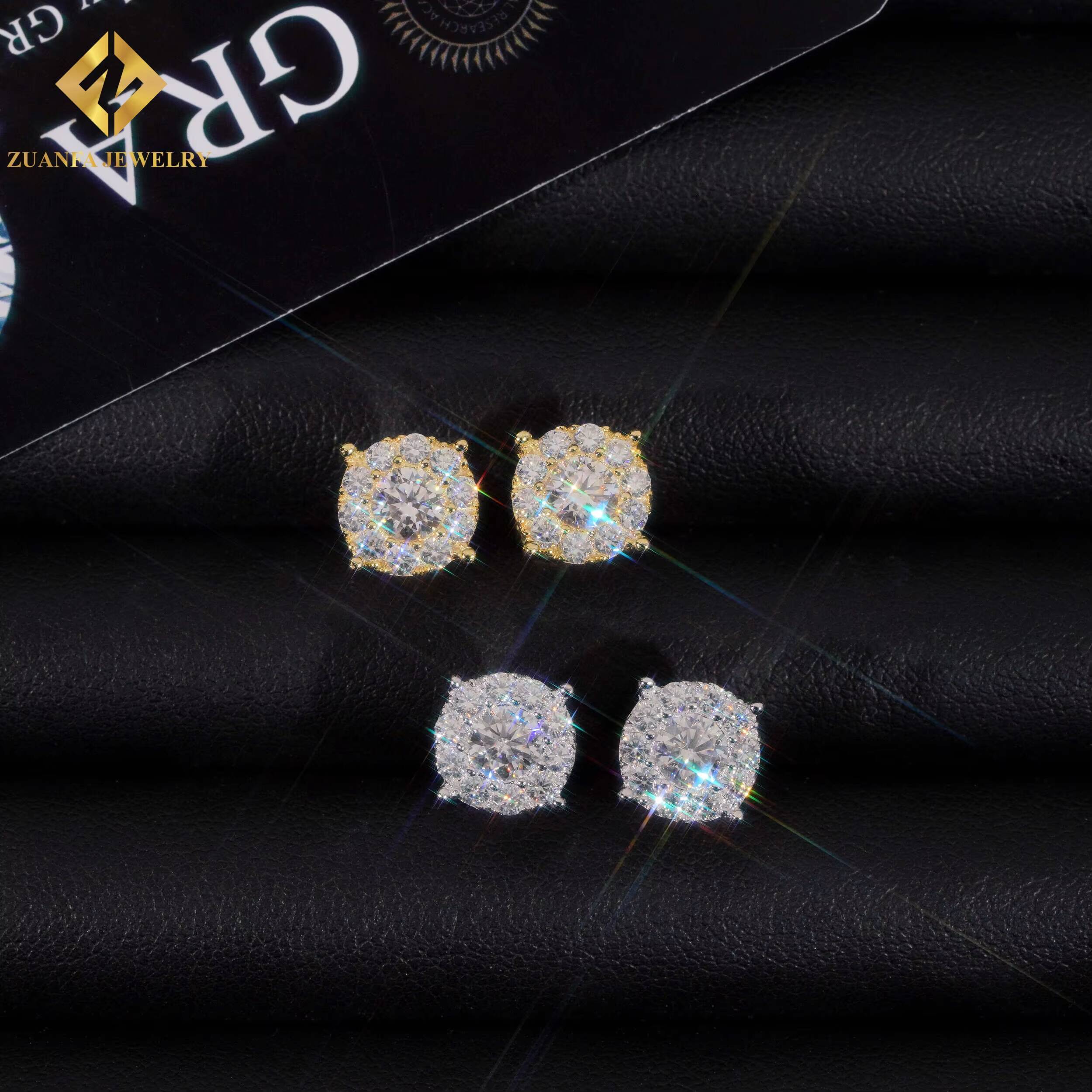 Ready to Ship Jewelry Wholesale Big Stone Ear Studs 925 Sterling Silver VVS Moissanite 88mm Hip Hop Earring Jewelry Unisex