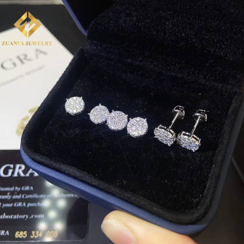 Past Diamond Test Moissanite Round Shape Stud Earring 925 Sterling Silver VVS Moissanite Iced Out Stud Earring with GRA in Stock