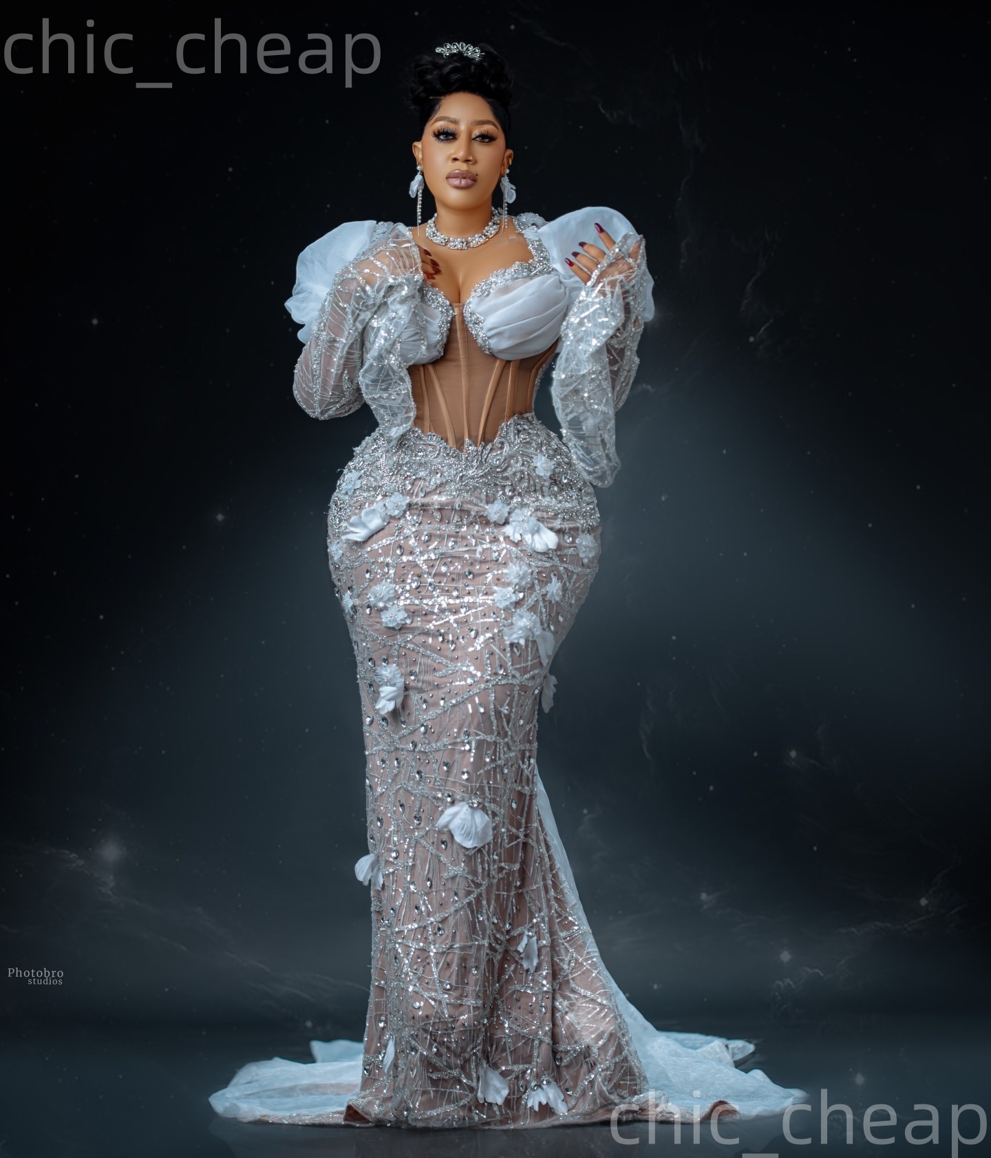 Aso Ebi Ivory Mermaid Prom Dresses 2026 Illusion Crystals Flowers Evening Formal Party Second Birthday Engagement Gowns Plus Size Dress For Special Oc