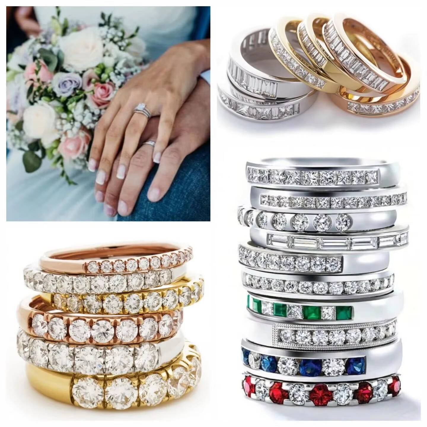 Sterling Silver 925 Jewellery Full Moissanite Eternity Band Diamond Engagement Ring Hip Hop Cuban Rings 18K Gold Plated Jewelry