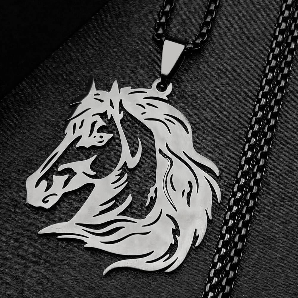 Classic Horse Head Male Chain For Women Men Stainless Steel Silver Color Hiphop Animal Pony West Cowboy Pendant Necklace Jewelry