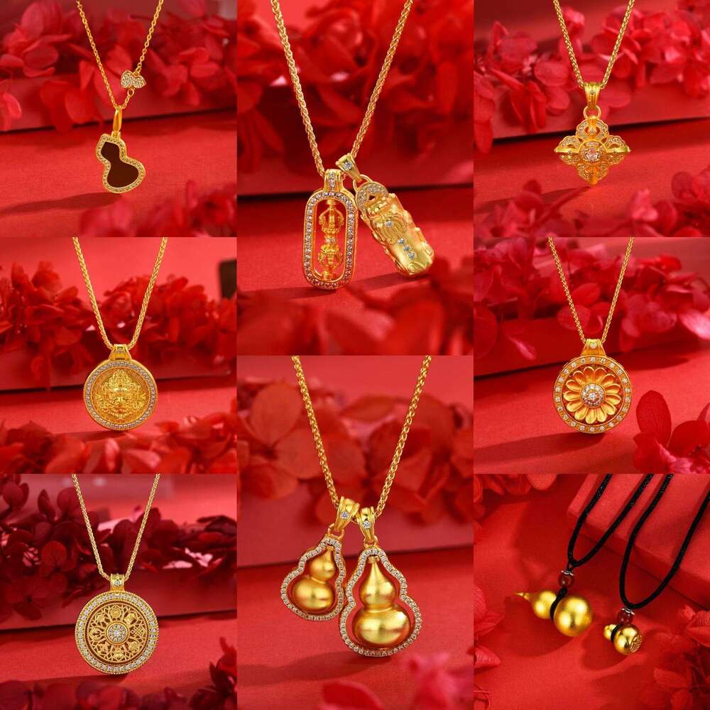 National Wei Xue Same Style Gourd Necklace for Women Rotatable Vajra Pendant Ancient Gold Non-Fading High-End Feel