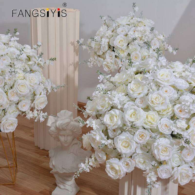 80/70/60/50cm Large White Rose Artificial Flower Wedding Table Centerpiece Ball Arrangement Party Road Lead Window Display Props W260130