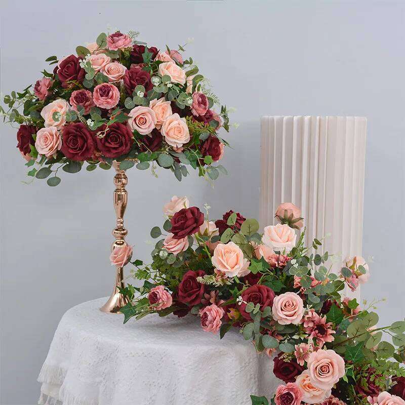 Retro Style Artificial Flowers For Wedding Decoration Long Runner Row Road Leading Flower Ball Floral Table Centerpiece Y260130