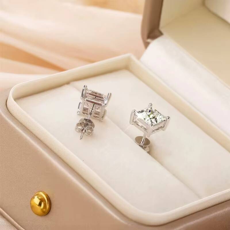 Womens Cute 14K White Gold Lab Grown Diamond Stud Princess Cut 05ct Earrings for Weddings Engagements